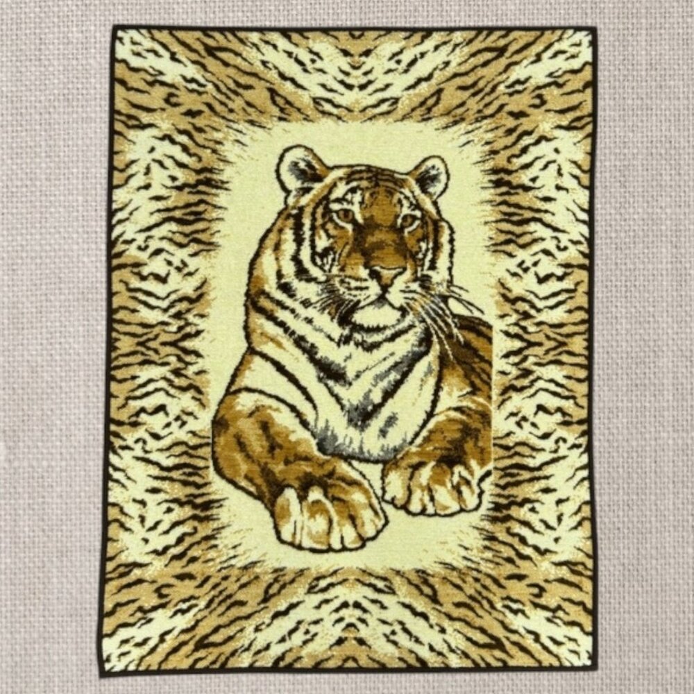 Vtg Ibena Crouching Tiger Reversible Animal Print Dolan Blanket Made In Greece